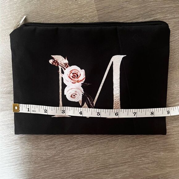 New Black Zipper Pouch with Floral Initial Detail - Multiple Available - Picture 11 of 15
